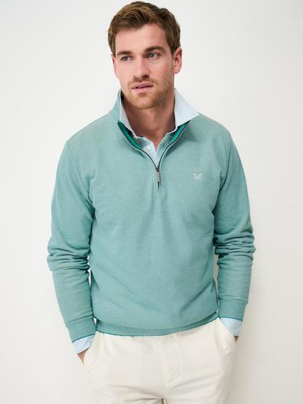 Crew Clothing Birdseye Half Zip Jumper, Dark Green
