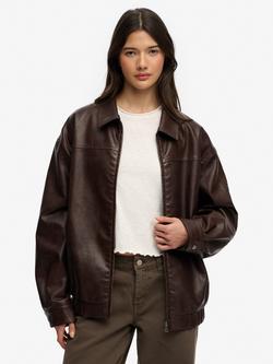 Superdry Collared Oversized Bomber Jacket, Hot Chocolate