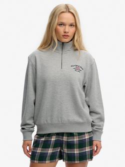 Superdry Athletic Essentials Graphic Half Zip Sweatshirt, Grey Marl, Grey Marl