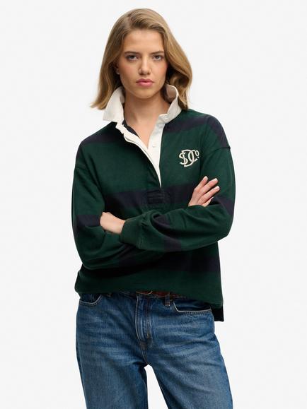 Superdry Heritage Stripe Rugby Top, Varsity Green, Varsity Green