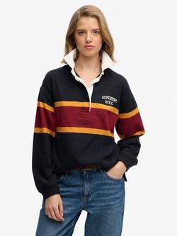 Superdry Heritage Stripe Rugby Top, Eclipse Navy