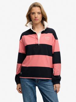 Superdry Heritage Stripe Rugby Top, Navy/Preppy Pink