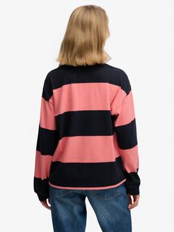 Superdry Heritage Stripe Rugby Top - view 2, Navy/Preppy Pink