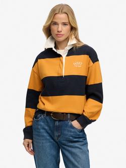 Superdry Heritage Stripe Rugby Top, Navy/Track Gold