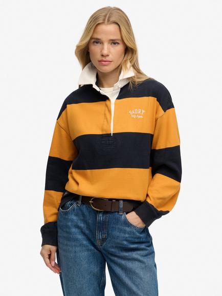 Superdry Heritage Stripe Rugby Top, Navy/Track Gold