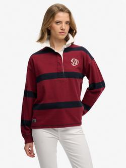 Superdry Heritage Stripe Rugby Top, Port Red/Navy