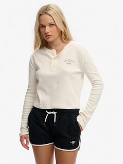 Superdry Athletic Essentials Button Down Long Sleeve Top, Desert Bone
