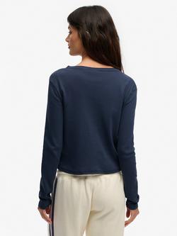 Superdry Athletic Essentials Button Down Long Sleeve Top - view 2, Lauren Navy