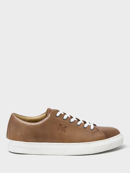 Crew Clothing Leather Lace Up Cupsole Trainers, Tan, Tan
