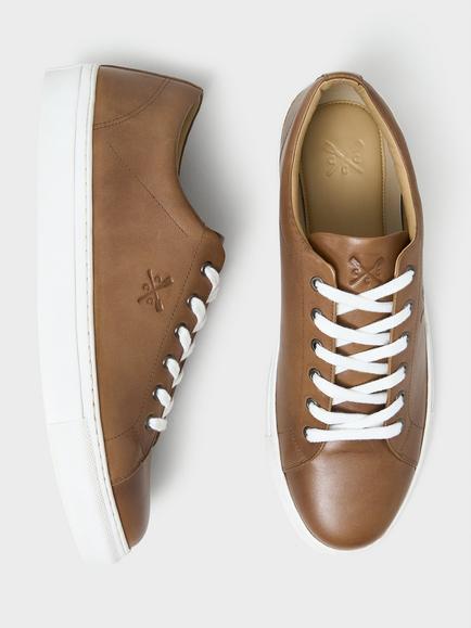 Crew Clothing Leather Lace Up Cupsole Trainers, Tan - view 2, Tan
