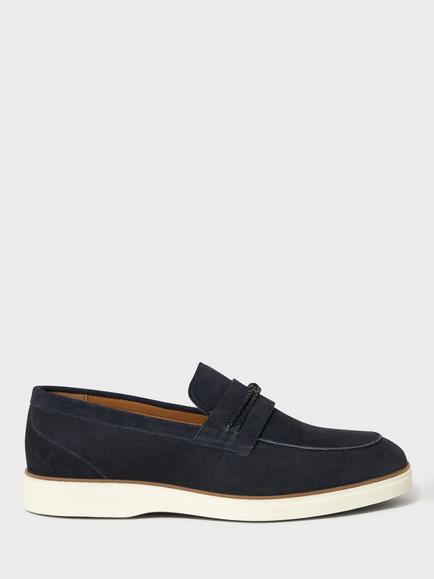Crew Clothing Knot Detail Casual Suede Loafers, Navy Blue, Navy Blue