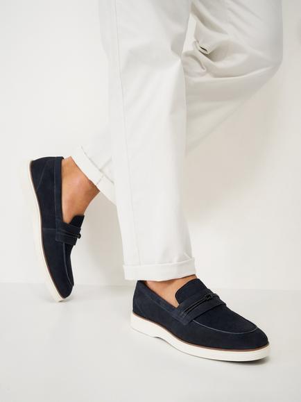 Crew Clothing Knot Detail Casual Suede Loafers, Navy Blue - view 2, Navy Blue