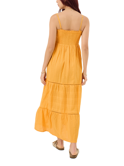 Accessorize Shimmer Smocked Midi Dress, Gold - view 2, Gold