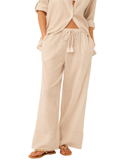 Accessorize Shimmer Stripe Tassel Trousers, Gold, Gold