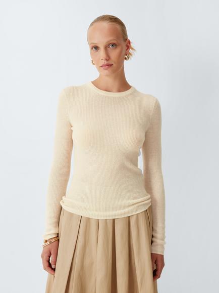 John Lewis J. Lewis Cashmere Fine Rib Knit Crew Neck Jumper, Ecru, Ecru