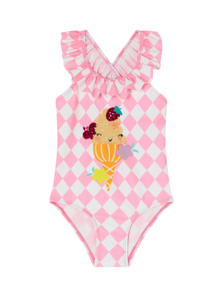 Angels by Accessorize Kids' Sequin Ice Cream Swimsuit, Pink - view 2, Pink