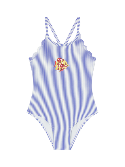 Angels by Accessorize Kids' Striped Glitter Fish Swimsuit, Blue, Blue