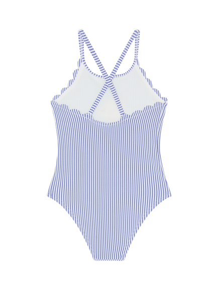 Angels by Accessorize Kids' Striped Glitter Fish Swimsuit, Blue - view 2, Blue