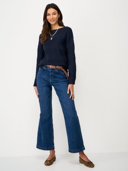 Crew Clothing Tali Stripe Stitch Jumper, Navy Blue