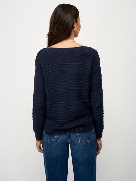 Crew Clothing Tali Stripe Stitch Jumper - view 2, Navy Blue