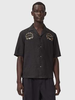 AllSaints Klavicle Button Through Short Sleeve Linen Shirt, Black, Black