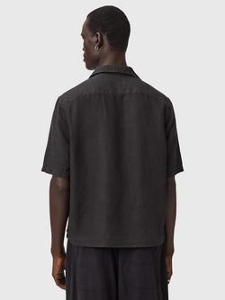 AllSaints Klavicle Button Through Short Sleeve Linen Shirt, Black - view 2, Black