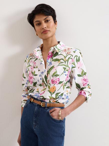 Phase Eight Maddelena Floral Print Shirt, Ivory/Multi, Ivory/Multi