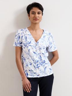 Phase Eight Lorenna Floral Button Down Top, Blue, Blue
