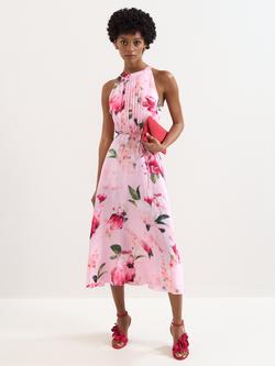 Phase Eight Bethany Sleeveless Floral Midi Dress, Pink, Pink