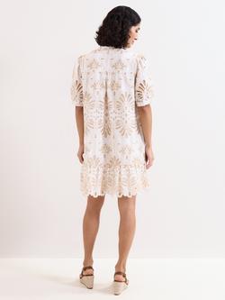 Phase Eight Liliana Broderie Anglaise Mini Dress, Stone - view 2, Stone