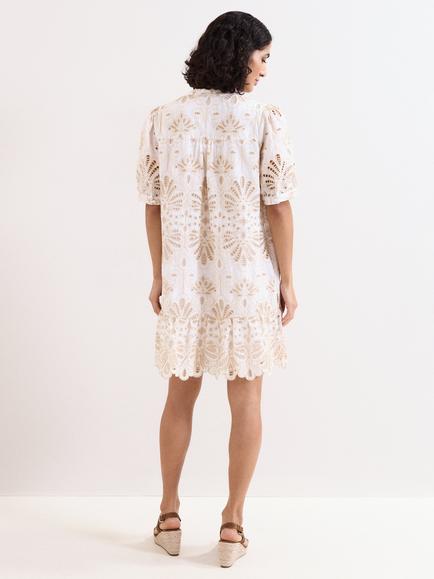 Phase Eight Liliana Broderie Anglaise Mini Dress, Stone - view 2, Stone