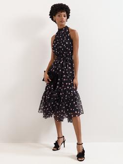 Phase Eight Lucinda Spot Midi Dress, Black, Black