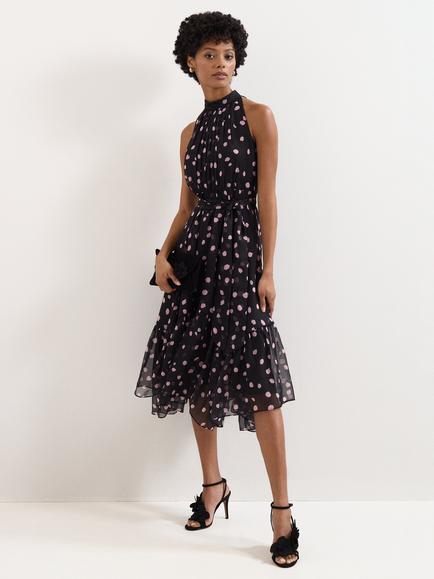 Phase Eight Lucinda Spot Midi Dress, Black, Black