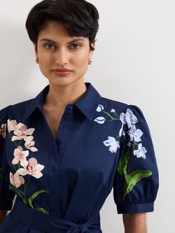 Phase Eight Petite Kerrie Floral Puff Sleeve Midi Dress, Navy - view 2, Navy
