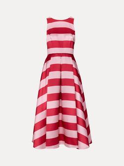 Phase Eight Petite Kiria Stripe Satin Midi Dress, Pink - view 2, Pink