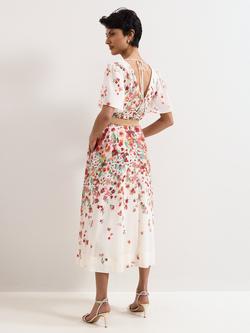Phase Eight Petite Lovette Floral Flute Sleeve Midi Dress, Cream - view 2, Cream
