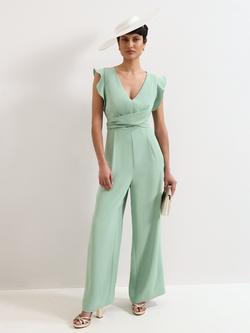 Phase Eight Ayla Wide Leg Ruffle Jumpsuit, Green