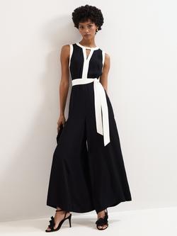 Phase Eight Elowen Colour Block Jumpsuit, Black/Ivory, Black/Ivory