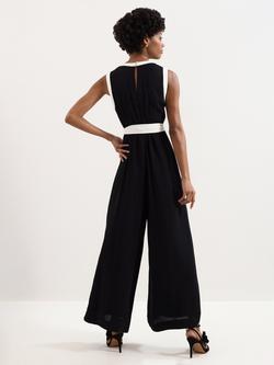 Phase Eight Elowen Colour Block Jumpsuit, Black/Ivory - view 2, Black/Ivory