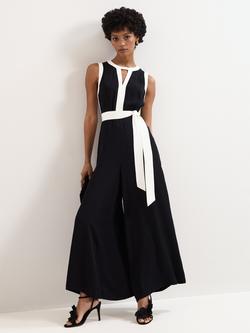 Phase Eight Petite Elowen Sleeveless Wide Leg Jumpsuit, Black/Ivory, Black/Ivory