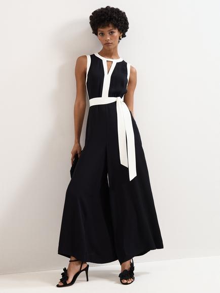 Phase Eight Petite Elowen Sleeveless Wide Leg Jumpsuit, Black/Ivory, Black/Ivory
