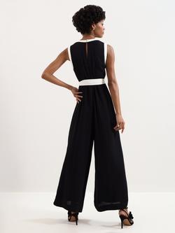 Phase Eight Petite Elowen Sleeveless Wide Leg Jumpsuit, Black/Ivory - view 2, Black/Ivory