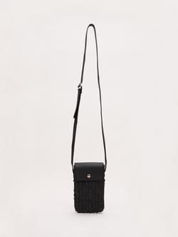 Phase Eight Straw Crossbody Phone Bag, Black - view 2, Black
