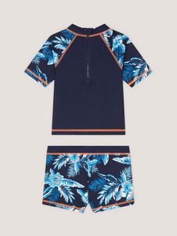 Monsoon Kids' Tropical Short Sleeve Top & Shorts Swim Set, Navy - view 2, Navy