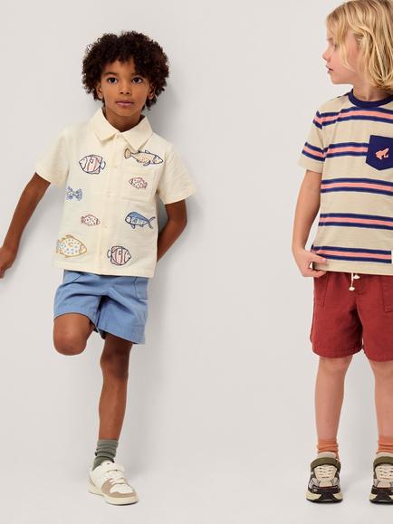 Monsoon Kids' Short Sleeve Embroidered Fish Shirt, Ivory - view 2, Ivory