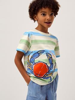 Monsoon Kids' Cotton Crab Stripe T-Shirt, Blue, Blue