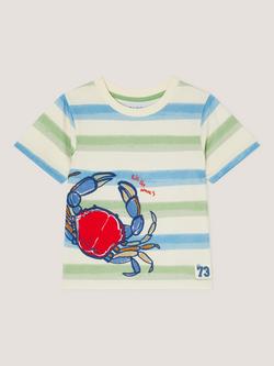 Monsoon Kids' Cotton Crab Stripe T-Shirt, Blue - view 2, Blue