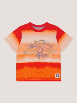 Monsoon Kids' Fish Print Tie Dye T-Shirt, Orange, Orange