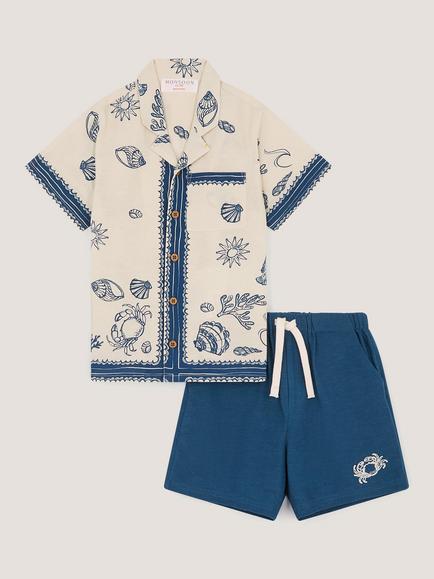 Monsoon Kids' Crab Shell Shirt and Shorts Set, Navy, Navy