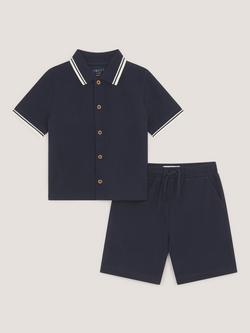 Monsoon Kids' Cotton Jersey Polo Short & Shorts Set, Navy, Navy